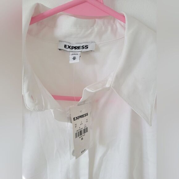 NEW Express White Shirt Dress Tunic Cotton Collared Professional Minimalist XS - Picture 6 of 11